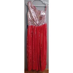 JJ House Size 14 A-line One Shoulder Floor-Length Chiffon Sequin Prom Dress New